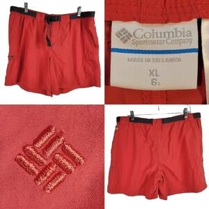 Columbia 6” Shorts Nylon Casual Hiking Cargo Mens XL Belted Orange Pink